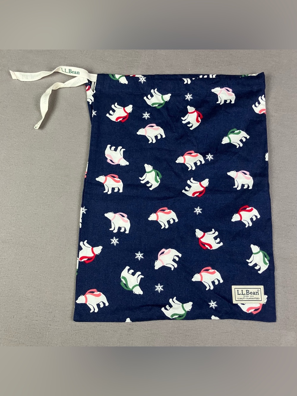 L.L. Bean Small Drawstring Tie Top Bag Navy Blue Polar Bears Pattern